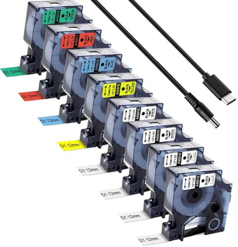 Acmerota 45010 45013 45016 45017 45018 45019 für Dymo D1 12 mm x 7 m Schriftband für Dymo LabelManager 100 120P 150 160 200 220P 260P 250 280 210D 360D 260P 420P 450 D