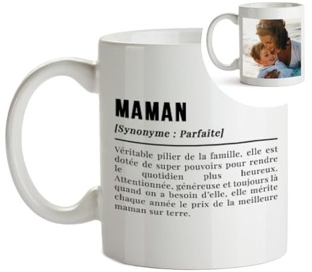 CADEAUX.COM - Tasse Personnalisable - Mug Personnalisable Photo Définiton Maman - Cadeau Maman - Idée Cadeau Personnalisé Photo et Message - Idée Cadeau Fête des Mères - Cadeau Noel