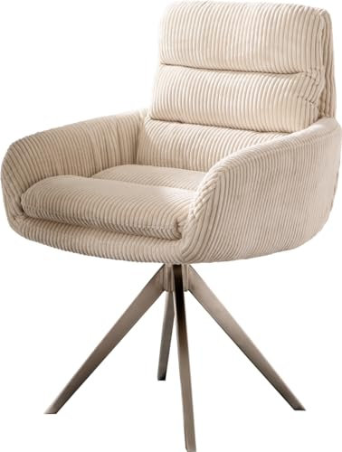DELIFE Polsterstuhl Abelia-Flex mit Armlehnen Kreuzgestell kantig Edelstahl Cord Beige