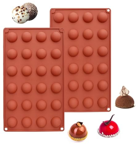 MsTeco 2 pcs Moules à Chocolat Demi-ronds à 24 Cavités, Decoration Gateau, Moule Silicone Patisserie, Moule a Chocolat, Mini Moules à Chocolat pour Chocolat Gâteau Gelée Mousse de Dôme