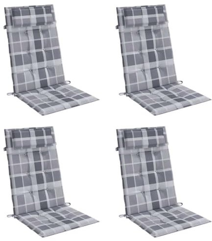 vidaXL Hochlehner Auflage 4 STK., Sitzkissen für Gartenmöbel Hocker Ottomanen, Wasserabweisendes Sitzpolster, Sitzauflage Stuhlauflage, Grau Karomuster Oxford Gewebe