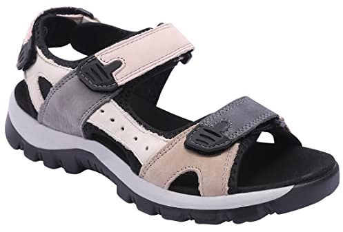 Harssidanzar Women's Sports Hiking Sandals Adjustable Strap Leather Sandals For Women Outdoor Sports Sandals Walking SL256UK,Pink Black,Size 6.5 UK