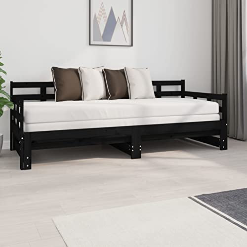 Festnight Tagesbett Ausziehbar Holz 2X (80 x 200) cm Ausziehbett Multifunktionale Tagesbett Schlafcouch Ausziehbar Schwarz Schlafsofa Ausziehsofa Bettgestell Sofabett Holzbett Bettsofa