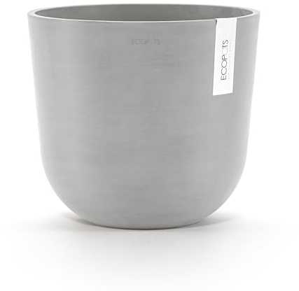 Ecopots Oslo Blumentopf mit Wassertank - UV- und frostbeständig, rund, 25 cm, 7,7 L, recycelte Materialien, weiße/graue Farbe