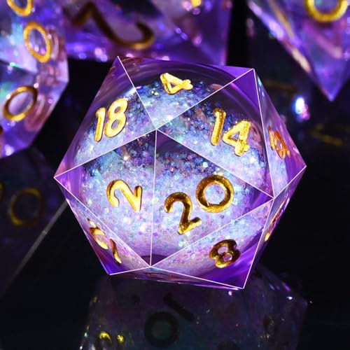SIQUK 7 Stück Würfel Set Polyedrische Würfel Liquid Core Würfel D4 D6 D8 D10 D12 D20 D% Spielwürfel für DND RPG MTG, Violett