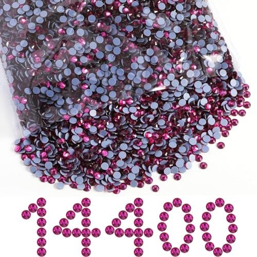 Beadsland Hotfix Rhinestones Bulk,14400PCS Fuchsia Hot Fix Rhinestones for Crafts Clothes DIY Decoration,Fuchsia,SS16,3.8-4.0mm