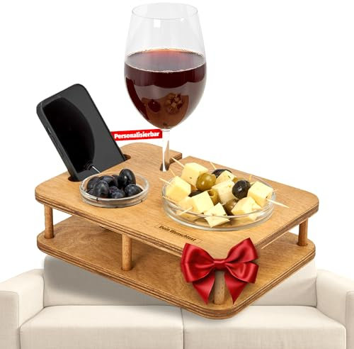 Couchbar Weinbar YOLO mit 2 Snackschalen - Snackbar für Weinglas [stabil & sicher] - Couch tablett inkl. Weinglashalter - Sofa Butler für die Couch - Couch Bar mit Getränkehalter für das Sofa