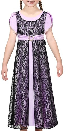 Sunny Fashion Vestido para niña Lila Negro Encaje Túnica Fiesta del té Lujoso Vestido Paseo Kate 12 años