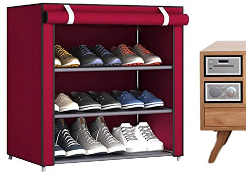 Zapatero de 4 niveles de tela no tejida, estantes plegables para zapatos con capacidad para 9 pares, zapatero de metal con cubierta a prueba de polvo, organizador de zapatos para pasillo, dormitorio,