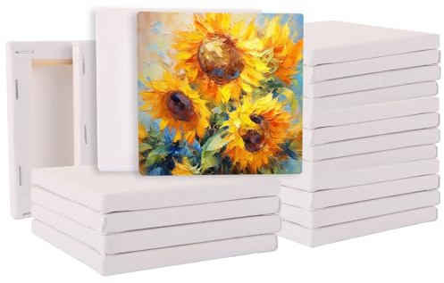 JMIATRY Lot de 20 Toile Peinture 10 x 10 cm, Tableau Peinture, Toile a Peindre pour Peintures Acryliques, Peintures à l'huile, Gouache