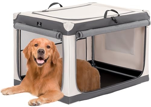 A 4 Pet faltbare Hundebox große Hunde, Hundebox für zuhause Hundetransportbox Transportbox Hund soft tragebar leicht zu verstauen mit montiertem Aluminium Rahmen, einstellbare Kompatibilität (L, Grau)