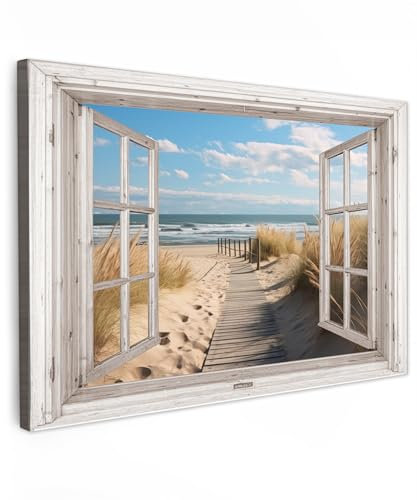Cuadro En Lienzo - Ventana - Mar - Costa - Naturaleza - vista - Playa - Mar de Wadden - Cuadros Decoracion Salon Modernos 120x80 cm