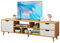 HshDUti Soporte de TV para TV de 55 pulgadas, centro de entretenimiento con 3 cajones y estantes abiertos, pequeño soporte de TV moderno, consola de TV, mueble de televisión de madera para sala de