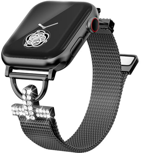 Musk-MSKR Correa de metal, compatible con Apple Watch de 38 mm, 40 mm, 41 mm, 42 mm, 44 mm, 45 mm, 49 mm, correa de repuesto ajustable brillante y elegante, cierre magnético, malla de acero inoxidable