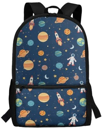 Howilath Modischer Kinder-Rucksack, 43,2 cm, leichte Schultasche für Jungen, Mädchen, Grundschule, Studenten, Büchertasche, Weltall Planeten, 11L x 5.1W x 17.3H
