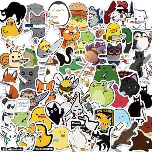 50Pcs Funny Animal Stickers, Personalized Kids Stickers for Water Bottle, MacBook, Car, Bumper, Luggage, Laptop,Waterproof Animal Stickers for Adults Teens Boys Girl,Animal Gift Labels Sticker.