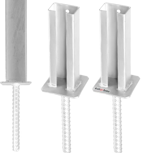 KOTARBAU® 2 St. Pfostenträger zum Einbetonieren für Zaunpfosten 60x40mm Bodenhülse mit Dolle Stahl verzinkt Pfostenschuh mit Betonanker Pfostenschuhe Pfostenanker Doppelstabmattenzaun Zubehör