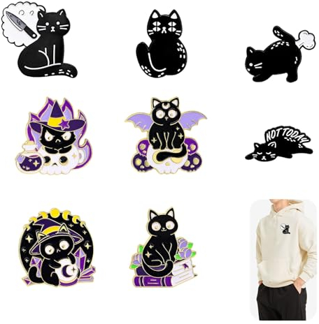 KASESSS 8 Pièces Noir Chat Pins, Broche, Mignon Broche Femme Vetement, Motifs de Chaton Broches et Pins pour Femme, Amusant Pins Chat pour Chandails, Écharpes, Foulards, Robes, Sacs à Dos