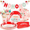 SUNBEAUTY 85 Pcs Christmas Party Tableware Set - Paper Plates, Napkins, Cups, Banner for Christmas Party Decoration