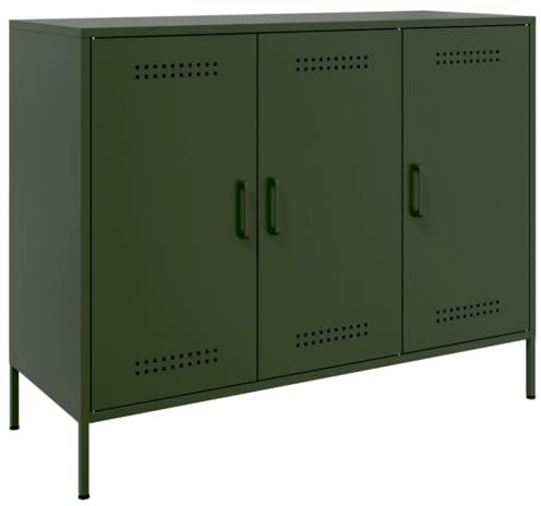 vidaXL Sideboard, Kommode mit Stauraum, Schrank Beistellschrank Verstellbare Schraubfüße, Wohnzimmer Anrichte Highboard, Industrie-Stil, Olivgrün Kaltgewalzter Stahl