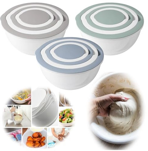 LS-LebenStil 5-fach Rührschüssel Set 0,4-4,4L Rund stapelbar mit Deckel Küche Salatschüssel Frischhaltedose Teigschüssel Hefeteigschüssel