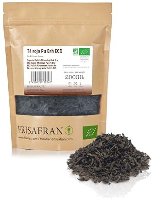 FRISAFRAN | Té Rojo Pu Erh Ecológico granel 200g | Adelgazante | Diurético | Digestivo | Detox | Quemagrasa | Te Drenante | te rojo adelgazante | té rojo pu erh | natural | infusion sin aditivos