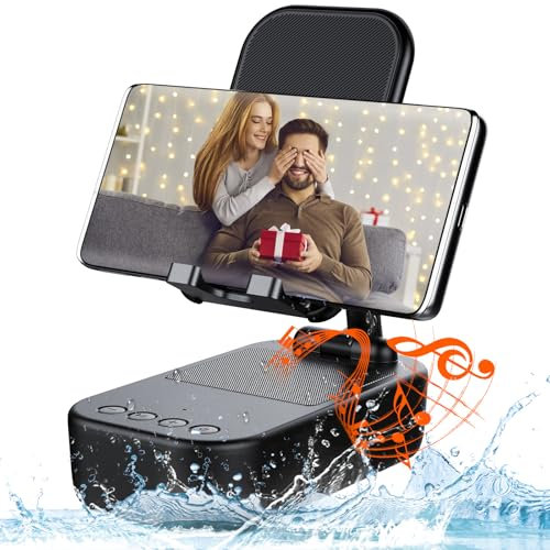 IKG Altavoz Bluetooth Inalambrico con Soporte Movil, Antideslizante & Sonido Envolvente HD,IP7 Impermeable,Altavoz Portatil & Porta movil Ajustable para Phone/Pad,Regalo Ideal para Hombres Mujeres