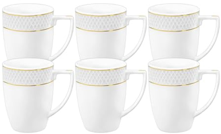 Wilmax - Tasses à thé et à café, lot de 6-450 ml - Tasse à café en porcelaine avec motif doré - Lot de tasses - Tasse pour thé, cappuccino - Blanc