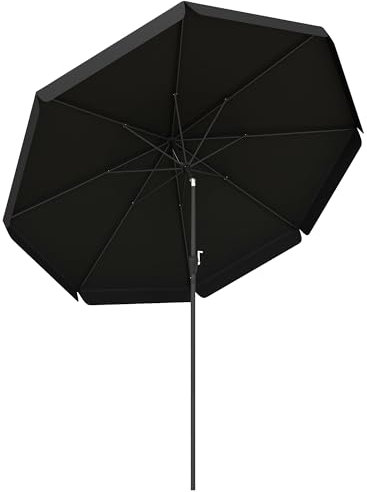 Outsunny 2.7m Outdoor Sun Shade Table Umbrella Patio Parasol Garden Umbrellas with Crank, Tilt, 8 Ribs, Ruffles, Black