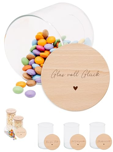 wunderwunsch Personalisierte Vorratsgläser mit Deckel mit Gravur - Vorratsglas Personalisiert individualisiert für Kaffee, Tee, Geschenk Danke Erzieherin Kollegin (Glas voll Glück, klein - 530ml)