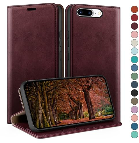 HUOUH for iPhone 7 Plus/8 Plus 5.5 Wallet case with RFID Blocking PU Leather,Flip Folio Book covers,Credit Card Holder Shockproof Phone case Women Men for Apple 7 Plus/8 Plus case Wine Red