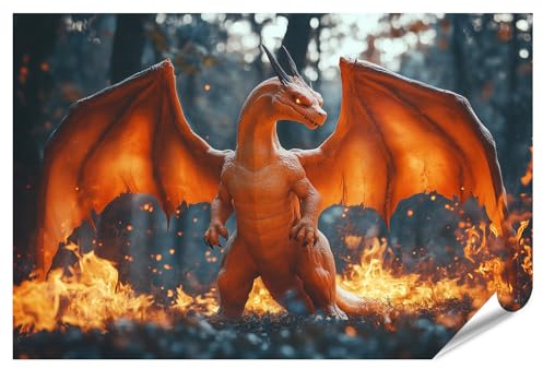 islandburner XXL Bild Poster Riesiger realistischer Gigantimax feuriger Drachencharakter (2) Premium Bilder Fotodruck