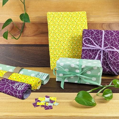 Stoffverpackt Geschenktücher, Geschenkverpackung aus Stoff wiederverwendbar, aus Baumwolle, nachhaltiges Geschenktücher Set, Geschenkstoffe Geburtstag (Set Happy)