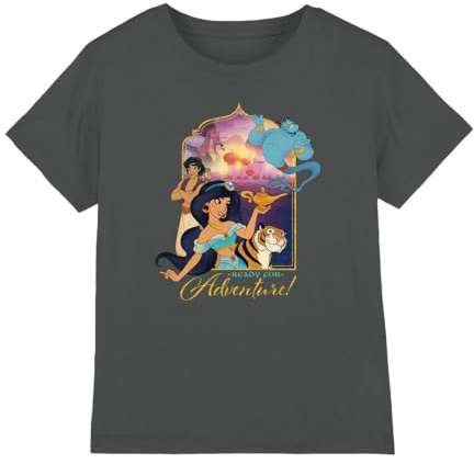 Disney Aladdin Boy's Aladdin Jasmine, Abu, Rajah, Genie are Ready for Adventure Unisex Kids T Shirt