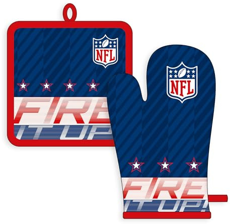 Herding Topflappen und Ofenhandschuh NFL-Set, Football-Design, Bezug: 100% Baumwolle / Füllung: 100% Polyester