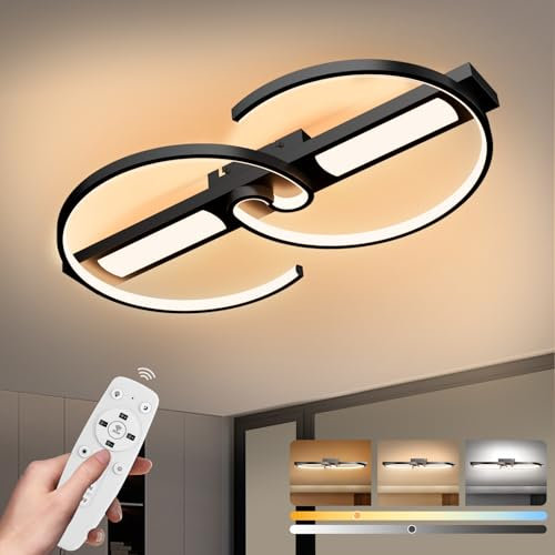 YindaLux 3CCT LED Deckenleuchte Dimmbar, 40W 4400LM Deckenlampe mit Fernbedienung, Modern Schwarz Wohnzimmerlampe 3000K-6500K Aluminium 40cm Küchenlampe LED Lampe für Wohnzimmer Schlafzimmer Küche
