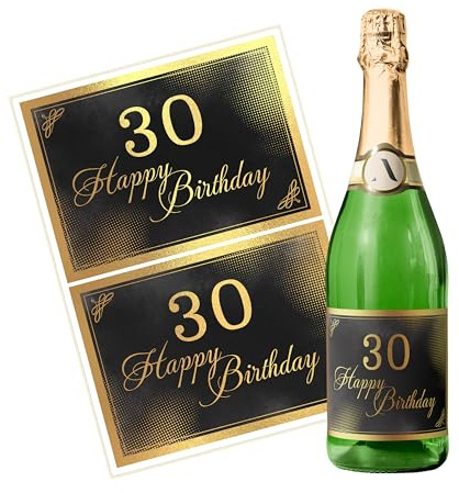 Aufkleber für Flaschen zum Geburtstag – 2 Happy Birthday Sticker gold für Wein, Sekt – selbstklebend, wasserfest – Etiketten für Flaschen als Geburtstagsgeschenk für Frauen und Männer - RAHMEN-30
