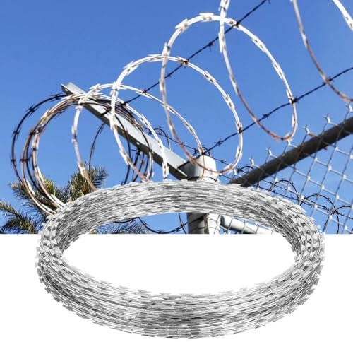 Razor Wires, 33 ft Razor Barbed Wire, 10m Fencing, Double Spiral Razor Ribbon Barbed Wire Galvanized Razor Wire Fence, Razor Rolls for Garden