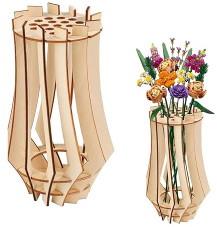 3D Vase für Lego Blumen, Holz Bouquet Vase für Blumenstrauß, Holzpuzzle Blumenvase für Tischdeko, DIY Holz Blumen Kit für Home Decor Tischdekoration Geschenk für Blumenliebhaber (drehen)