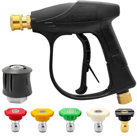 HYSHLC 4350PSI High Pressure Washer Gun, Jet Wash Gun with 5 Nozzle Tips, Stubby Swivel Car Wash Gun with M22 14MM Hose Connector, Compatible with Karcher K1-K7 Series, Car Washer Cleaning Tool