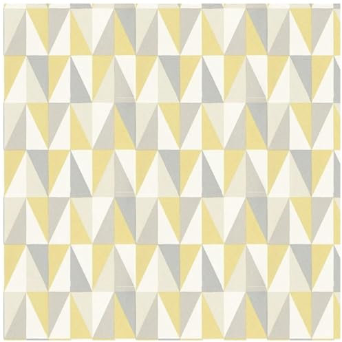 Modern Contemporary Covering - 52cm x 10m Roll - Remix Sunshine Triangles - Neutral Yellow Grey - Living Room Bedroom Dinning Room - Feature Statement Wall - Paste The Wall Wallpaper