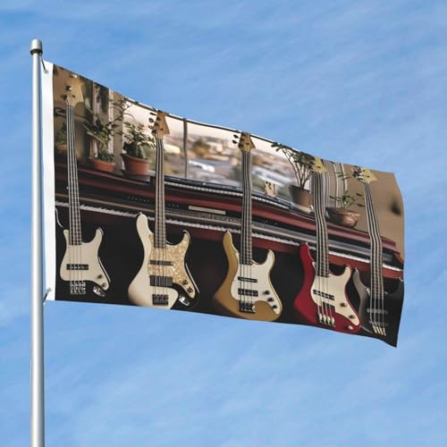 Flagge, 60 x 91 cm, doppelseitige Outdoor-Flaggen, großes Urlaubsbanner mit 2 Messingösen, Gitarre, Bass, Musik, Musikinstrumente, Hofflagge, Ganzjahresflagge, Willkommensgartenflaggen für Hof, Rasen
