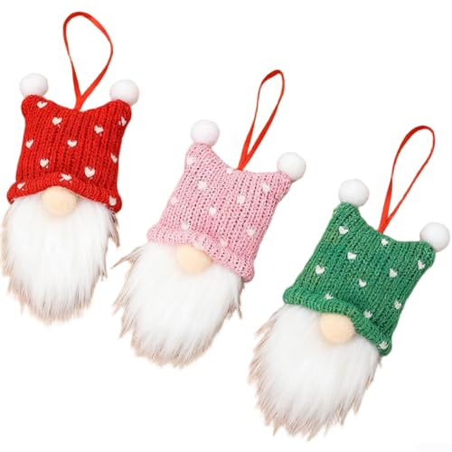 Festliches Strick-Zwerg Ornament Set drei oder sechs Stück Weihnachten hängende Textildekorationen skandinavischer Stil für Baum Kaminwand (B)