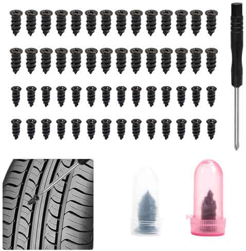 Bafiwu 100Pcs Tyre Repair Nails with Screwdriver, Rubber Screw Tyre Plugs, Fast Self-Service Vacuum Tyre Repair Nail Kit for Cars SUVs Trucks Motorcycles Bicycles (50 S+50 L)