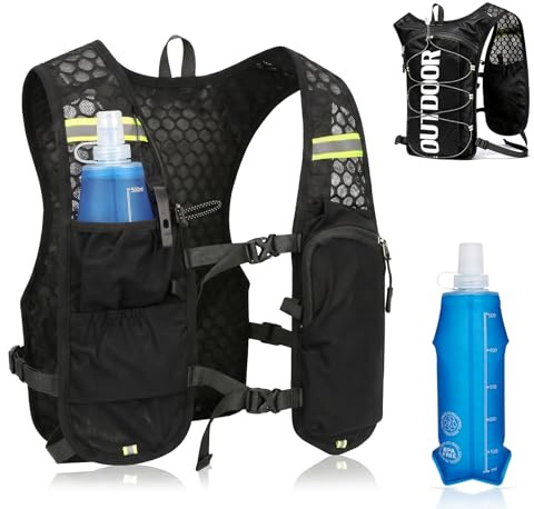Laufweste für Damen & Herren mit Trinkflasche,Reflektierend Running Vest Trinkrucksack Laufen für Läufer, Wanderer und Radfahrer-Leicht und Atmungsaktiv