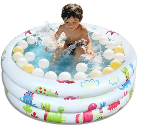 Piscina Balcone Bambini, Piscina Gonfiabile Rotonda, Piscina Gonfiabile Bambini ø90 cm, Piccola Bambini 3 Anelli, per Attività Estive All'aperto, Giardini e Spiagge