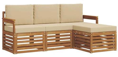 vidaXL Sofagarnituren 4 pcs Natur und Beige Massivholz Akazie, Moderner Garten-Sofa, robuster Sectional für den Außenbereich, stylishe Lounge, Terrasse für Komfort
