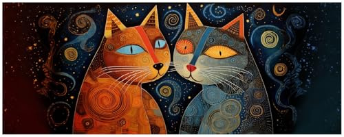 Wallario Küchenrückwand selbstklebend 115 x 50 cm, Motiv: Kosmische Katzenfreunde | Spritzschutz abwischbar & pflegeleicht