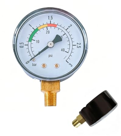 JIRVEX 1 Stück Druckmanometer 0-3 BAR/PSI, Präziser Wasserdruckmesser für Sandfilteranlage, Pool & Teich – Zuverlässige Überwachung der Filterleistung