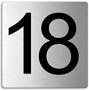 Türnummer 18 Zimmernummer Zahlen Schild aus Edelstahl 85×85 mm selbstklebend Nr.48318